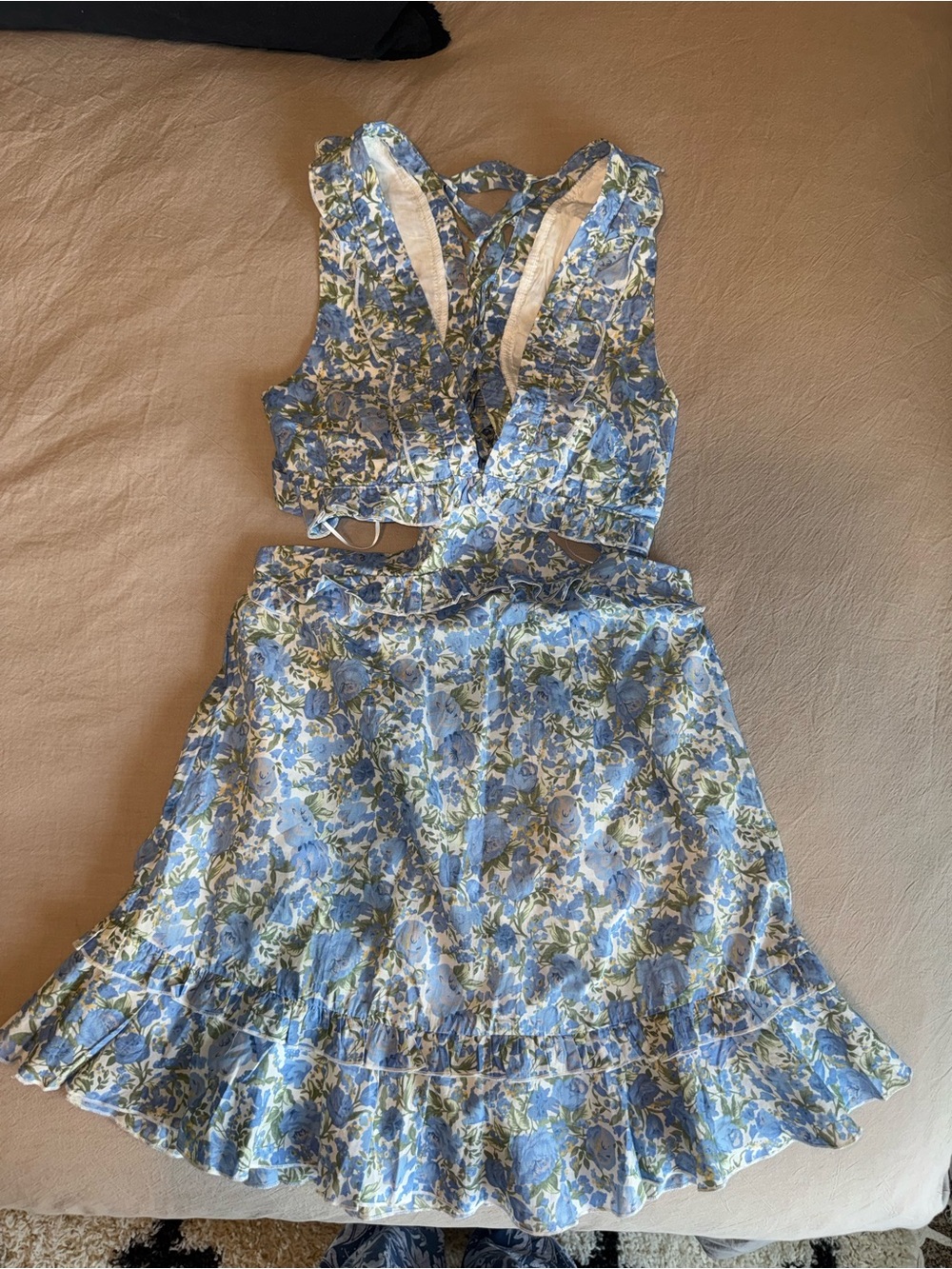 Floral Ruffled Mini Dress in Blue